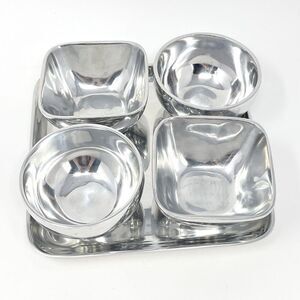 Pottery Barn Barona Condiment Snack Tray Bowls Square Silver Aluminum Party Set